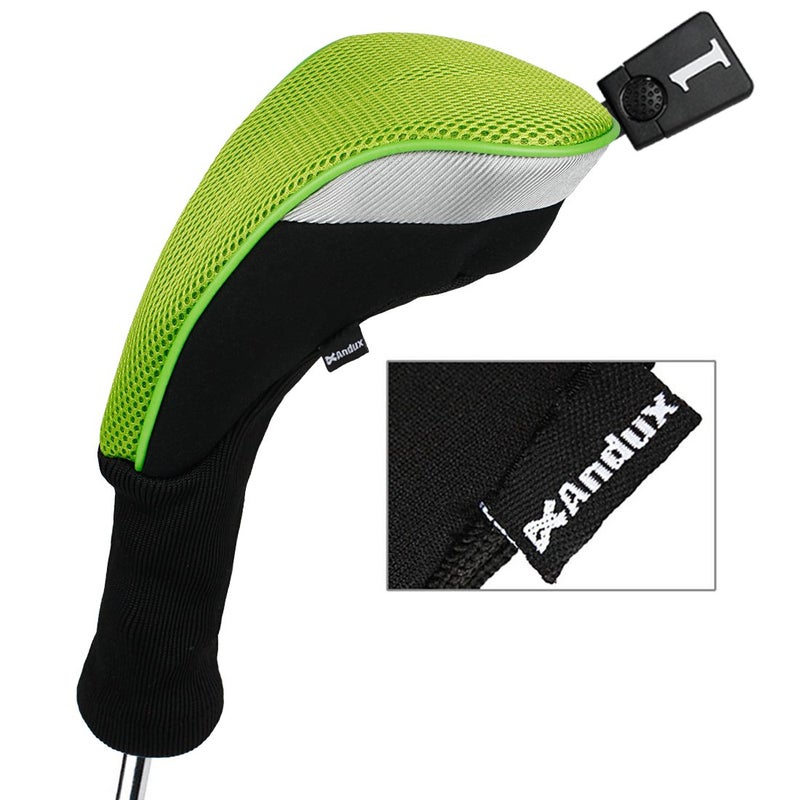 Andux 4pcs/Set Mesh Golf 460cc Driver Fairway Wood Club Head Covers Long Neck with No. Tags Black/Green - Image 2